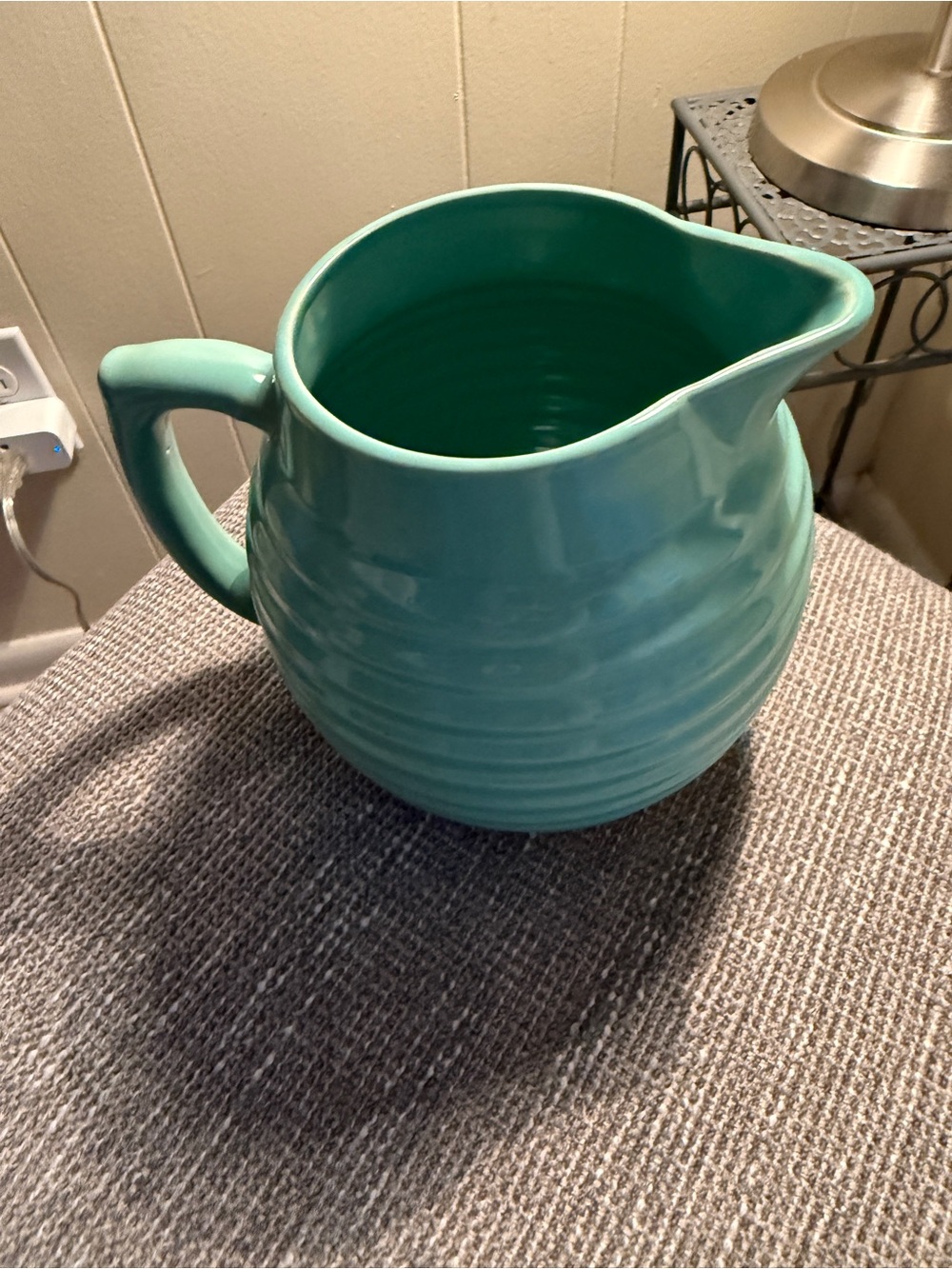 Over and Back Yellow Ware Ceramic Pitcher - Ribbed Round Design VINTAGE - Picture 5 of 7